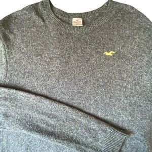 Hollister Mens Grey/Grn Crew Neck Long Sleeve Casual Light Knit Sweater-Sz-L